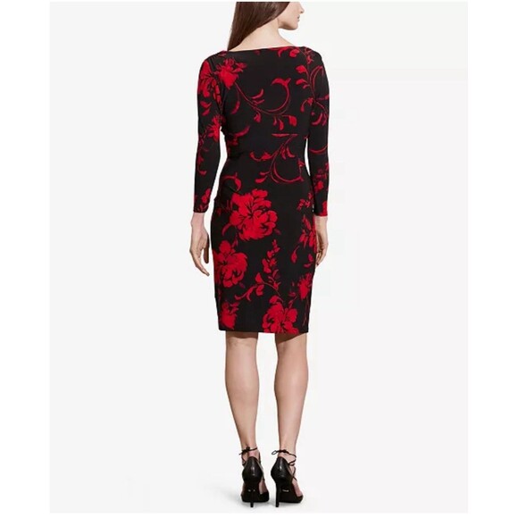 RALPH LAUREN Women's Faux Wrap Floral Sheath Dress Size 10 Red ]Stretch - Picture 2 of 14